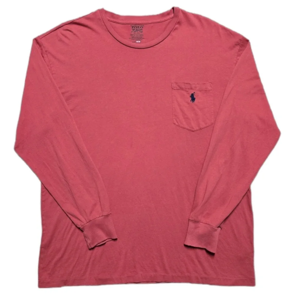 Polo Ralph Lauren Pocket Long Sleeve T-Shirt‎ Nantucket Red Mens M Blue Pony